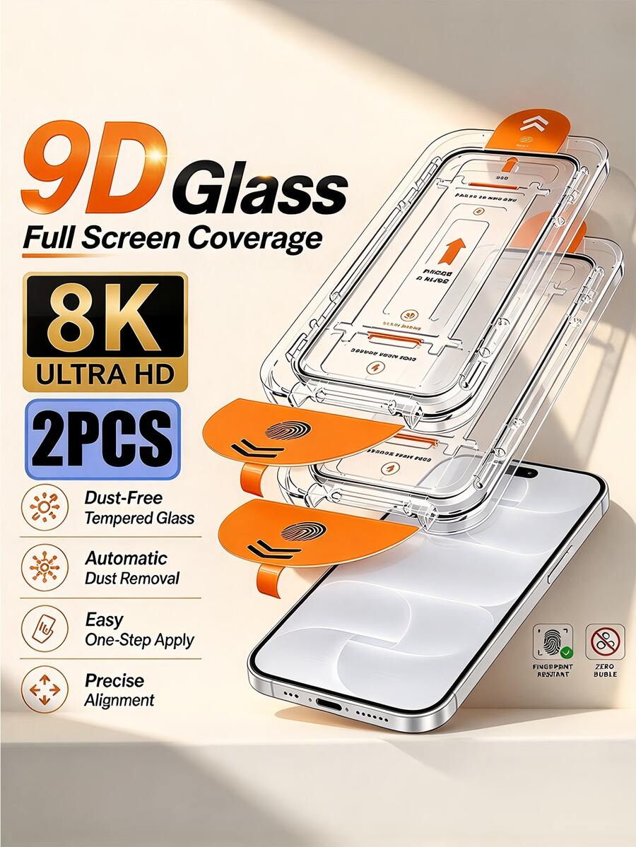 2Pcs HD Dust Free Tempered Glass Screen Protector With Speaker Dustproof Design, One-Step Automatic Installation, Full Coverage Zero Bubble Screen Film Compatible With IPhone Duo 18 Pro Max 17 16 15 Plus 14 13 12 11 Series