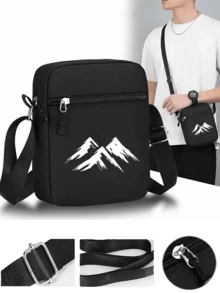 1pc/2pcs Line Mountain Pattern Printed Unisex Street Style Outdoor Sports Baseball Cap & Crossbody Bag, Adjustable, Gift For Yourself Or Friends - Multicolor - View 3