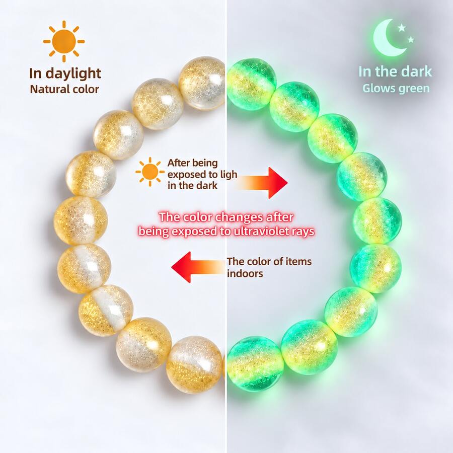Color-Changing Glow-In-The-Dark Bead Bracelet, DIY Champagne Starry Sky Round Bead Wristband, Glow-In-The-Dark Bracelet Jewelry Gift, Suitable For Family, Friends, Couples, Versatile Fashionable Luxury Gift