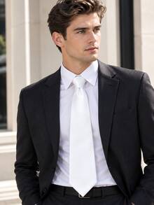 1PC 8cm Solid Color Men's Tie, Wedding Business Groomsman Solid Black Handmade Tie - 8CM-white - View 4