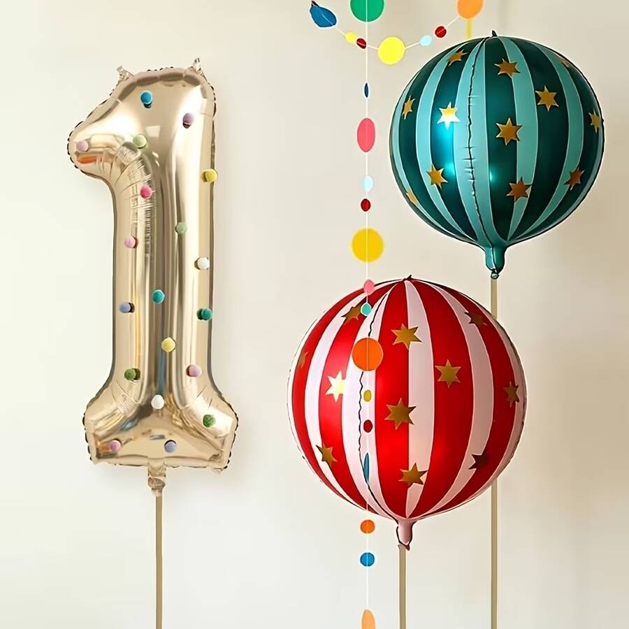 40 Inch White Gold Number Foil Balloons With 4D Balloons, Number 0-9 Set Including Ribbon, Straw, Pom Pom, Suitable For Circus Party, Birthday Celebration, Baby Shower, Confession Ceremony, Anniversary, Vintage Theme Party Decoration Props Balloons - View 1