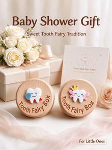 Wooden Baby Milk Teeth Storage Box, Cute Tooth Fairy Design, Children's Tooth Preservation Box, Child Growth Memorial Collection Box, Suitable As Birthday Gift, Christmas Gift - Multicolor - View 8