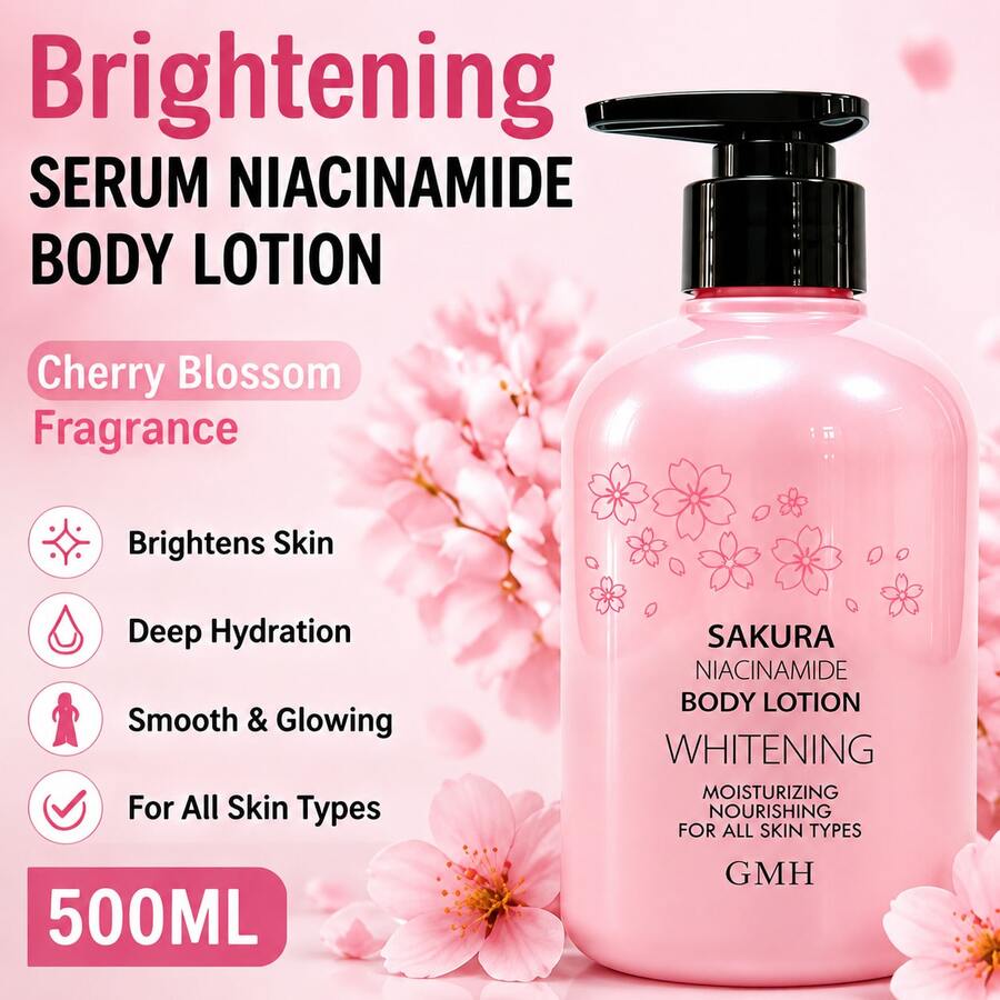 Premium Niacinamide Whitening Body Lotion 500ml - Cherry Blossom Scent Deep Moisturizing Essence, Even Skin Tone - Vitamin C - View 1