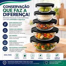 Conjunto 5 Potes de Vidro Com Tampa Sortido Jogo Kit Bowls Tigela Vasilha Redonda Porta Alimentos Organizador Geladeira - Visão 5
