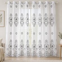 1pc White Embroidered Floral Curtain, Nordic Minimalist Versatile Soft Light Transparent Curtain, Suitable For Bedroom Decor, Living Room Decor, Study Room Decor - White - View 5