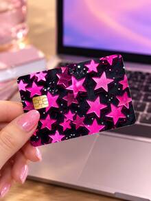 4pcs Black & Pink Metallic Star Rhinestone Credit Card Skins, Scratch-Resistant Waterproof Anti-Fingerprint PVC Stickers, Personalized DIY Card Decals, Suitable For Men & Women, Bank Cards, Credit Cards, Transit Cards, Access Cards, Campus Cards, Privacy Protection - Multiple Styles - View 5