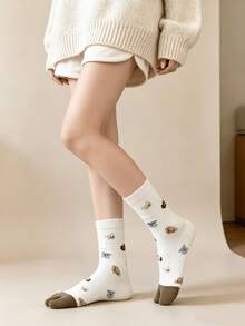 1/5 Pairs Cartoon Cute Polka Dot Puppy Print Comfortable Versatile Toe Socks - Multicolor - View 13