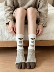 1/5 Pairs Cartoon Cute Polka Dot Puppy Print Comfortable Versatile Toe Socks - Multicolor - View 2