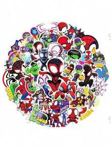 FUNISM 50pcs/Set And His Magical Friends Stickers, Cartoon Superhero Waterproof Vinyl Stickers, Cute, Giant, Ghost Spider, Green Goblin Sticker Set, Suitable For Water Bottles, Laptops, Skateboards, Birthday Party Gifts - Multicolor - View 3