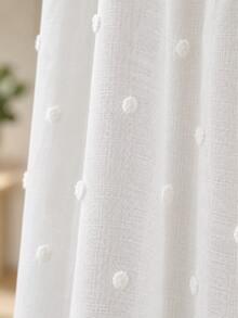 1pc White French Romantic 3D Pom Pom Transparent Curtain, Suitable For Bedroom Decor, Living Room Decor Curtain - White - View 2
