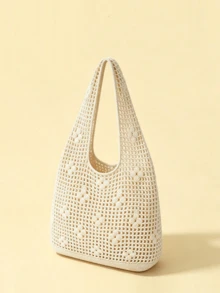 Dedoo Women's Mesh 3D Hollow Crochet Shoulder Bag, Lightweight Large Capacity Open Design, Niche Style, No Lining, Suitable For Vacation, Dating, Shopping And Commuting - Apricot - View 3