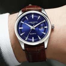 CHRONOS Men's Classic Stylish Watch Genuine Leather Strap, Calendar, Waterproof, Luminous Quartz Watch. Ideal For Outdoor, Casual, - CH1303H - View 3
