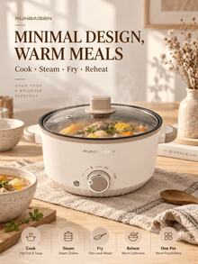 SMEG is gems Multifunctional Electric Cooking Pot, Non-Stick Inner Pan With Dual Temperature Control, Portable Hot Pot For Soup, Steam, Boil And Fry, Household Small Electric Cooker For Dorm Travel - Beige - View 10