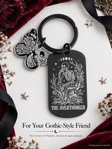 1pc/3pcs Gothic Skeleton Moth Stainless Steel Keychain, Black Metal Bag Charm For Purse, Backpack & Handbag, Halloween Accessory, Christmas Gift - Multicolor - View 7