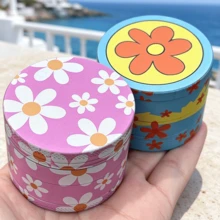 1 件 4 层 50 毫米锌合金小花形烟草研磨器，高品质金属吸烟研磨器，粉色/绿色可选 - 彩色 - 查看 3