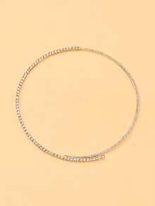 outingfit 1pc New Rhinestone Open Collar Necklace, European And American Fashion High-End Party Choker Necklace For Women - Gold - View 5