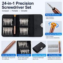 25-In-1 Magnetic Precision Screwdriver Set, 24 Mini Bits With Non-Slip Rotating Handle And Folding Leather Case For Phone, Laptop, Computer, Camera, Watch, Glasses, Game Console, Electronics Repair And DIY - 25-in-1 Magnetic Screwdriver Set With Leather Case - View 2