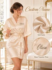 Personalized Satin Bridal Robe, Bride Bridesmaid Kimono Robe, Custom Wedding Party Getting Ready Robe, Bridesmaid Gift,Size-M/L/XL/XXL - Multicolor - View 7