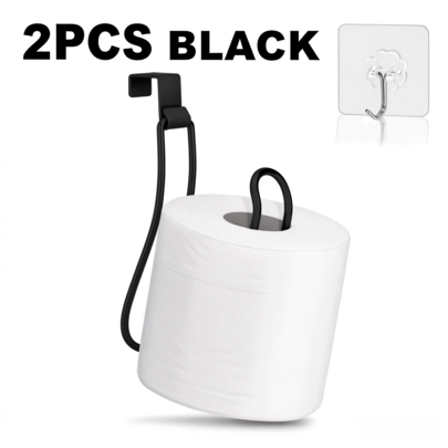 2pcs Multi-Functional Stainless Steel Toilet Paper Holder (1 Paper Holder + 1 Hook), Can Be Installed Above Toilet, Used For Storing Bathroom Tissues, Available In 2 Colors (Black/Silver), Side Hanging Design, Easy Installation, Suitable For Bathroom, Toilet, Homestay And Other Multiple Scenes, Can Be Used For Bathroom Storage