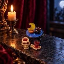 Gothic Style Miniature Scene Decor, Skull Shaped Cup, Red Small Cup, Moon, Small Book And Rose Decoration, Vintage Fantasy Theme Desktop Display Model - one-size - View 6