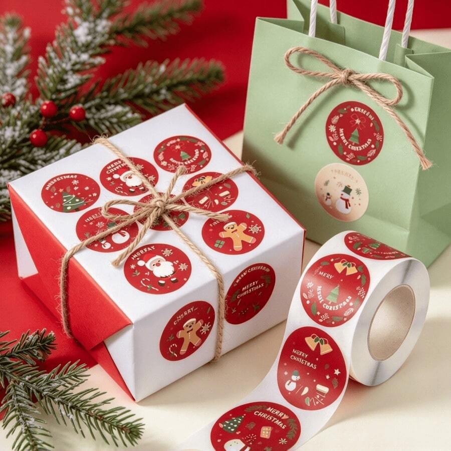 500pcs Cartoon Christmas Theme Gift Labels Stickers Self-Adhesive Gift Packaging Labels Handmade DIY Sealing Stickers (Random Color/Style) - one-size - View 1
