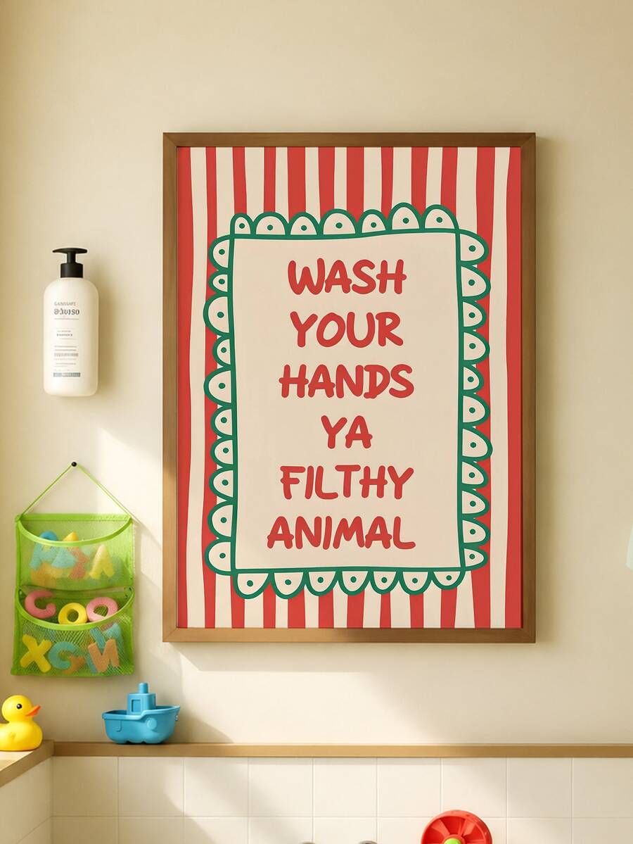 1件無框畫布海報「Wash Your Hands You Dirty Animal」文字藝術印花,現代浴室幽默金句牆面藝術畫,適用臥室、客廳、廚房、走廊的居家牆面裝飾 - 文字A款 - 查看 1