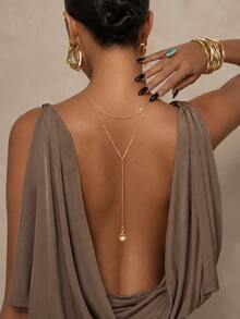 1pc Women's Luxury Gold Rhinestone Pendant Back Chain, Sexy Y-Shaped Long Draping Backless Necklace, Minimalist Versatile Body Chain Backless Dress Accessory, Suitable For Dates, Weddings, Parties, Evening Events And Summer Vacations - Gold - View 5