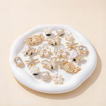 18pcs Luxury Gold Base Pearl Butterfly Shell Starfish Flower Heart Rhinestone Detachable DIY Shoe Buckle Accessories - White Gold - View 1