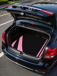 1pc Black & Pink Color Block Line Design Car Trunk Mat, Minimalist Fashion Style, Suitable For Sedan, Pickup And SUV - A - View 4