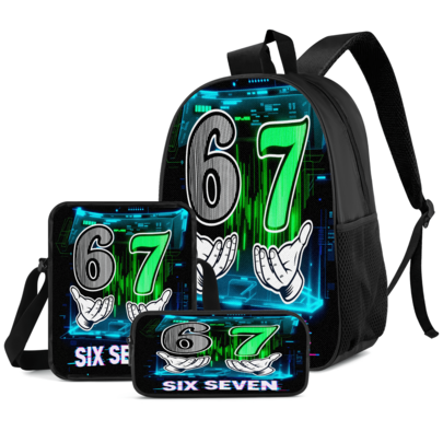 67 Element Print Student 3 Pieces Set Ransel Sekolah, Tas Selempang, Tempat Pensil, Ransel Anak Laki-laki dengan Kompartemen Kapasitas Besar, Tas Penyimpanan Perlengkapan Sekolah, Tas Penyimpanan Perjalanan, Untuk Kembali ke Sekolah, Kelas, Olahraga Luar Ruangan, Musim Kembali ke Sekolah