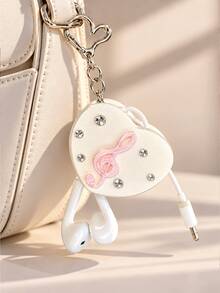 Korean Style Ins 3D Printed Heart-Shaped Musical Note Earphone Cable Organizer Keychain, Data Cable Storage Bag Pendant, Earphone And Charging Cable Organizer With Keychain, Ideal Gift For Girlfriend, Colleague, Classmate, Family - Multicolor - View 7