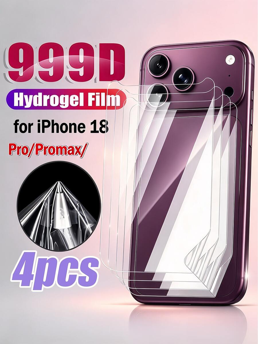 4Pcs Soft Rear Screen Protector, Scratch Resistant Self-Healing Phone Back Cover Protective Film Clear Back Hydrogel Film Compatible With IPhone DUO/18promax/18pro/17 Pro Max/17pro/16/15/14/13/12/11 - Clear - View 1