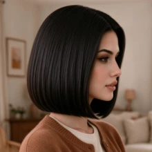 Women's 12 Inch Black Bob Wig, Middle Part, Natural Look, Suitable For Daily Wear, Holiday Party, Cosplay - Black - View 6