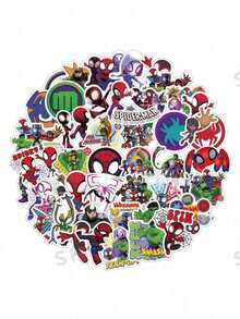 FUNISM 50pcs/Set And His Magical Friends Stickers, Cartoon Superhero Waterproof Vinyl Stickers, Cute, Giant, Ghost Spider, Green Goblin Sticker Set, Suitable For Water Bottles, Laptops, Skateboards, Birthday Party Gifts - Multicolor - View 2