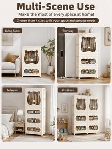 Bedroom Foldable Wardrobe,Clothes Storage Cabinet With Hanging Area ,Seasonal Clothes Storage, 70CM Large Capacity Cute Bear Design Closet Organizer For Chlidren Room, Bedroom Nursery Space Saving Storage For Clothes Toys Daily Sundries - Beige - View 12