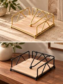 1PC Metal Napkin Holder With Wooden Base, Gold Or Black Tabletop Paper Napkin Stand With Pressing Arm, Decorative Dining Table Organizer For Kitchen, Restaurant, Home, Party Table Decor And Everyday Use - Multiple Styles - View 3