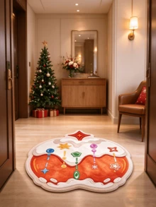 1PC Christmas Gingerbread Man Shaped Rug, Thick Soft Decorative Carpet For Living Room, Bedroom, Bedside, Entryway, Kitchen, Study, Bathroom, Home Decor, Bedroom Decor, Small Rug, Living Room Rug, Bedroom Rug - Multicolor - View 2
