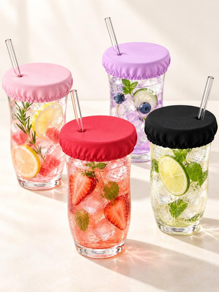 1/4/8 Pcs Reusable Drink Cup Lids, With Perforated Design, Good Elasticity, Suitable For Various Cup Types, Elastic Cocktail Cup Mouth Protector, Suitable For Party Drinks, Outdoor And Nightclub Drink Protection - Multicolor - View 1