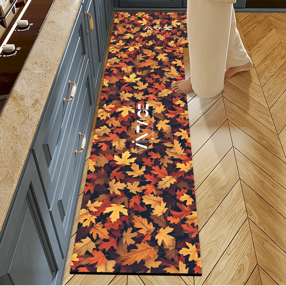 1pc Maple Leaf Pattern Kitchen Floor Mat Silicone Carpet, Absorbent Anti-Slip Quick-Dry Bathroom Mat, All-Season Door Mat Room Decor, Indoor Multi-Function Foot Mat - Multicolor - View 1