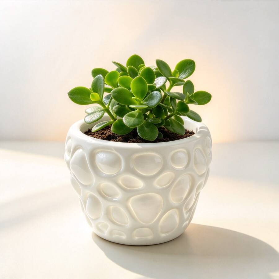 1pc Nordic Style Embossed Texture Planter, ABS Resin Printed Pebble Design 8*5.5cm, Suitable For Living Room, Balcony Greenery, Office Desk, Desktop Potted Plants, Dorm Decor Ornament Planter - A - View 1