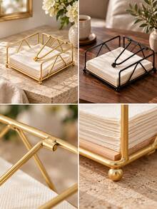 1PC Metal Napkin Holder With Wooden Base, Gold Or Black Tabletop Paper Napkin Stand With Pressing Arm, Decorative Dining Table Organizer For Kitchen, Restaurant, Home, Party Table Decor And Everyday Use - Multiple Styles - View 4