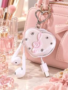 Korean Style Ins 3D Printed Heart-Shaped Musical Note Earphone Cable Organizer Keychain, Data Cable Storage Bag Pendant, Earphone And Charging Cable Organizer With Keychain, Ideal Gift For Girlfriend, Colleague, Classmate, Family - Multicolor - View 4
