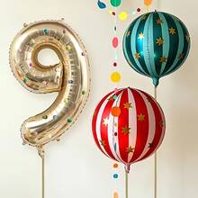 40 Inch White Gold Number Foil Balloons With 4D Balloons, Number 0-9 Set Including Ribbon, Straw, Pom Pom, Suitable For Circus Party, Birthday Celebration, Baby Shower, Confession Ceremony, Anniversary, Vintage Theme Party Decoration Props Balloons - View 8