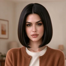 Women's 12 Inch Black Bob Wig, Middle Part, Natural Look, Suitable For Daily Wear, Holiday Party, Cosplay - Black - View 2