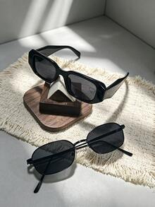 2pcs Black Polygon Fashion Fashion Glasses, Versatile Eyewear Accessory For Driving, Parties, Beach, Vacation, Travel, Fashion Outfit Matching And Daily Wear - Black - View 1