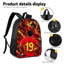 Red & Gold Flame Effect #19 Player Print 3 Pieces Set, Side Elastic Mesh Pocket Water Bottle Holder, Wide & Thick Breathable Adjustable Shoulder Strap, Fan Fashion Sports Commute Storage Set - Printed Bag - View 4