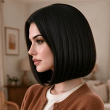 Women's 12 Inch Black Bob Wig, Middle Part, Natural Look, Suitable For Daily Wear, Holiday Party, Cosplay - Black - View 4