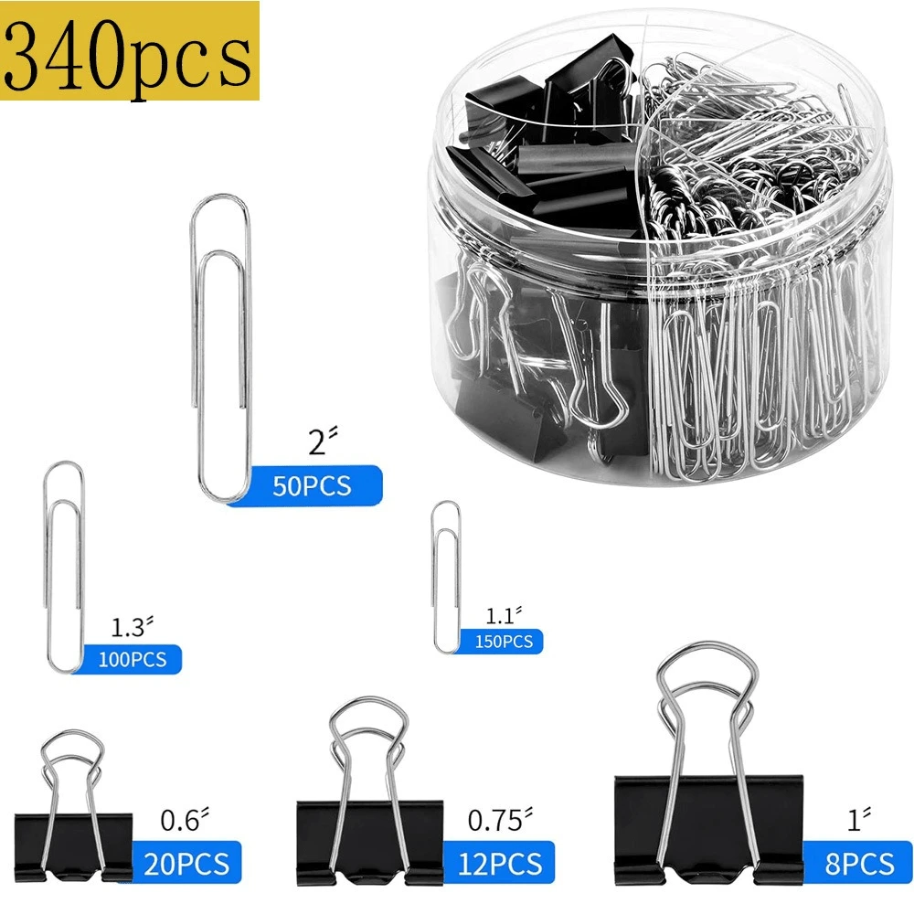 Paper Clip And Binder Clip Set, Assorted Sizes Paper Clips And Long Tail Clips Combination - Sets - View 1