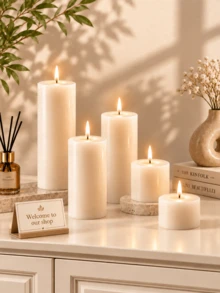 Set Lilin Pilar Putih Gading, Berbagai Ukuran, Set Kombinasi, Lilin Silinder Diameter 5cm, Lilin Tanpa Aroma, Tanpa Asap Hitam, Dekorasi Pernikahan, Dekorasi Meja Rumah - Lilin dekoratif kolom - View 1