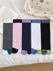 1/5 pares de calcetines con dedos estilo preppy casual versátil y cómodo con diseño de bloques de color y patchwork - Multicolor - Ver 1